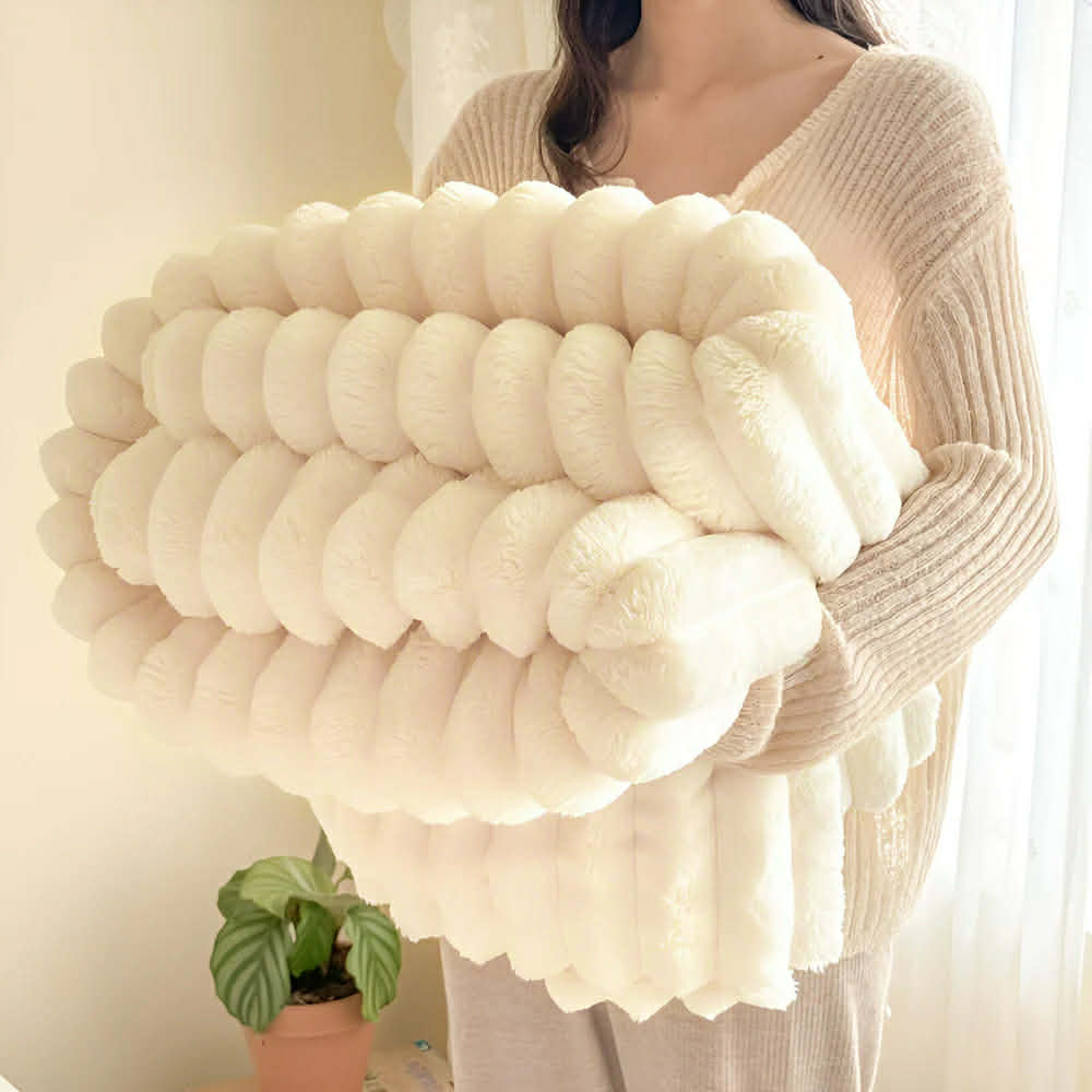 Throw Blanket Fleece Ultra Soft with Elastic Stripe Texture for Sofa Bed and Travel