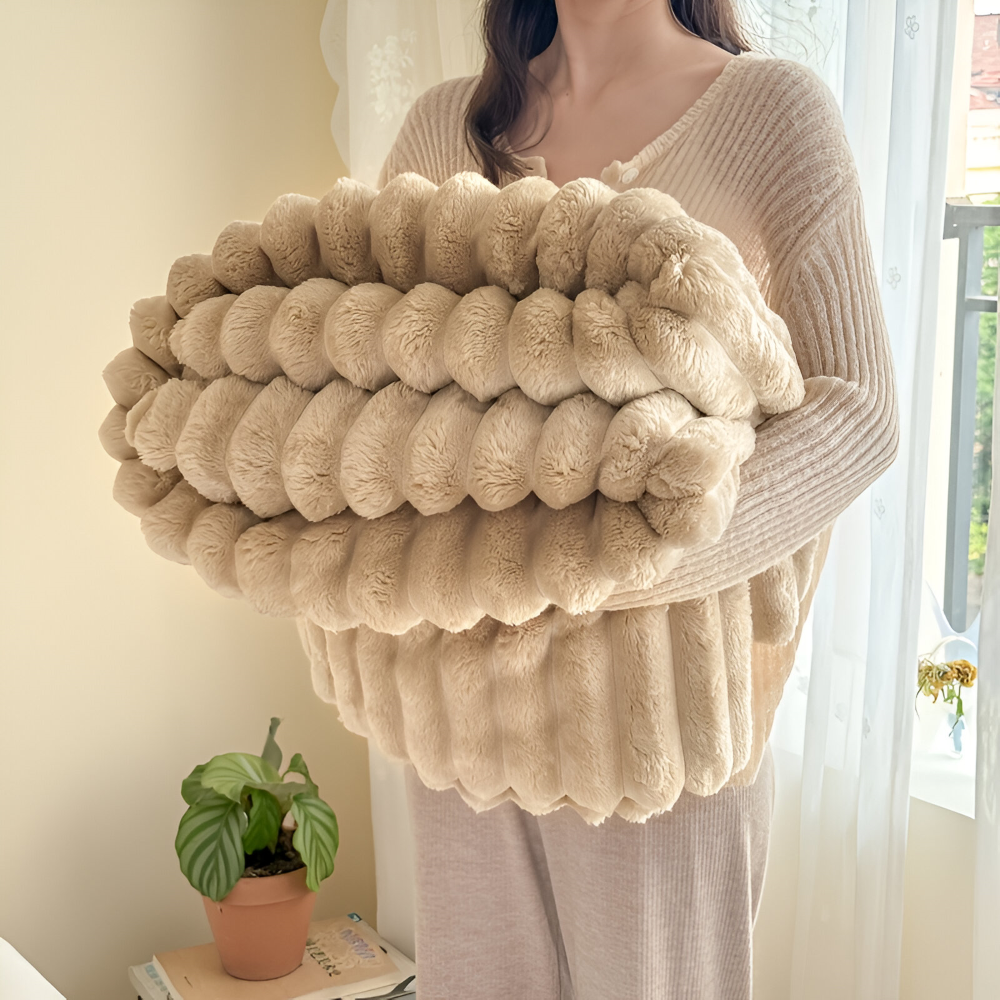 Throw Blanket Fleece Ultra Soft with Elastic Stripe Texture for Sofa Bed and Travel