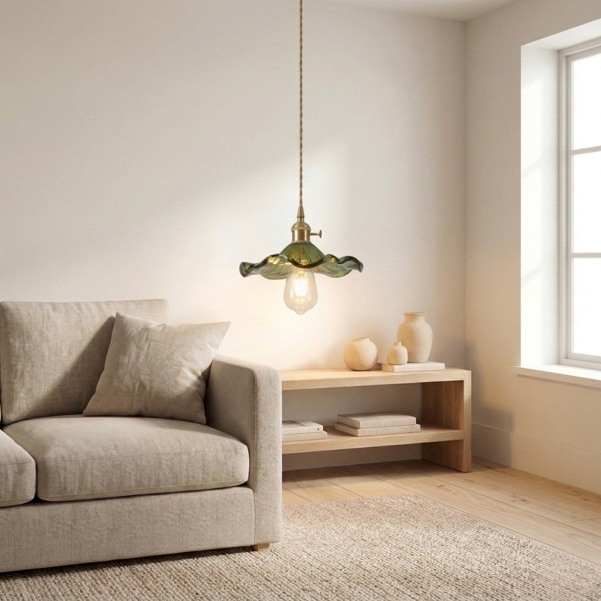 Pendant Light Vintage Flower Glass Shade Hanging Lamp with Warm White Glow