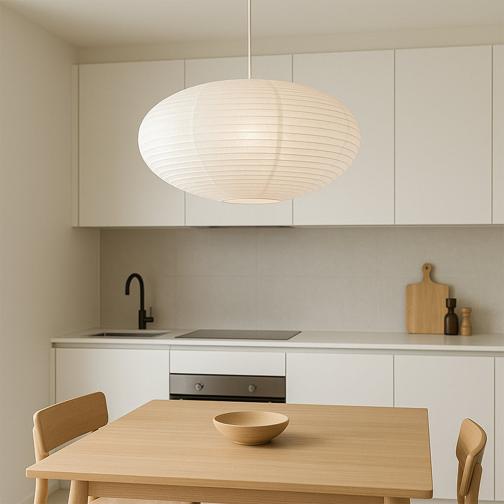 Pendant Light Hanging Lamp in Japanese Wabi Sabi Cotton Paper for Dining Room and Bedroom