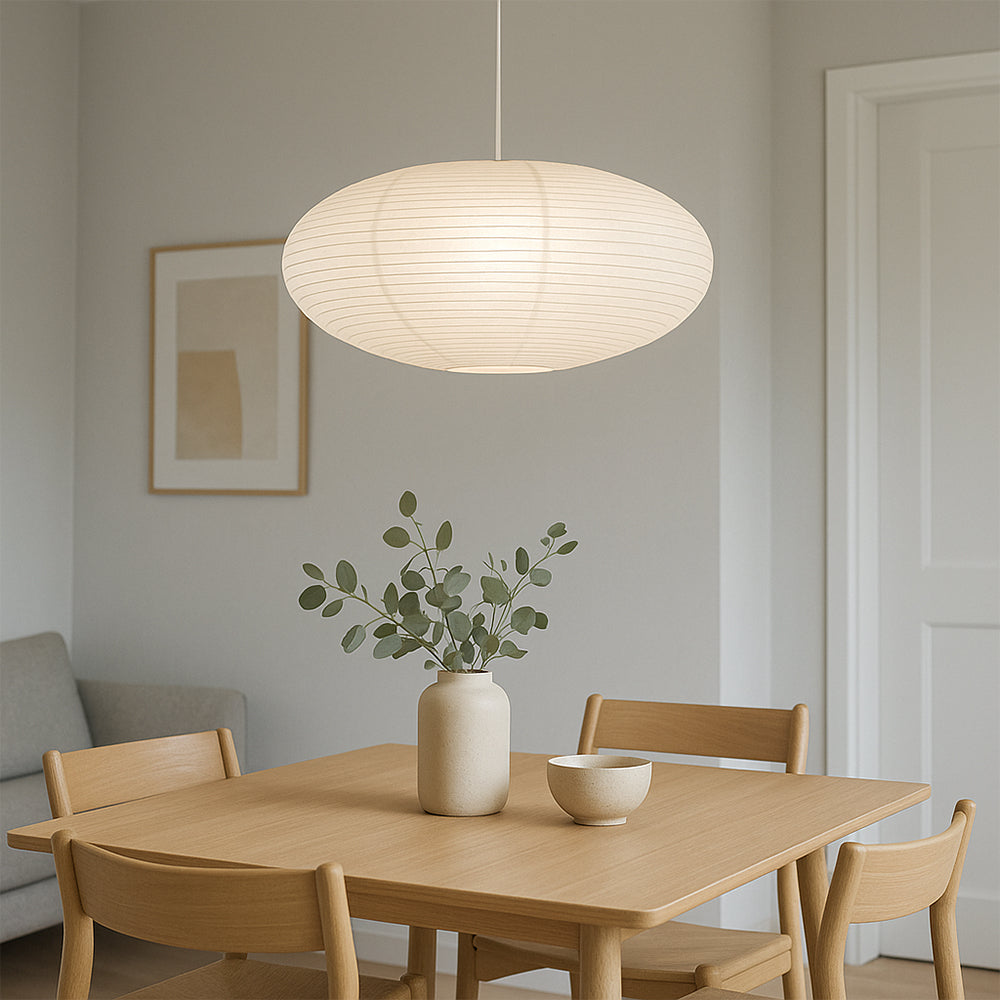Pendant Light Hanging Lamp in Japanese Wabi Sabi Cotton Paper for Dining Room and Bedroom