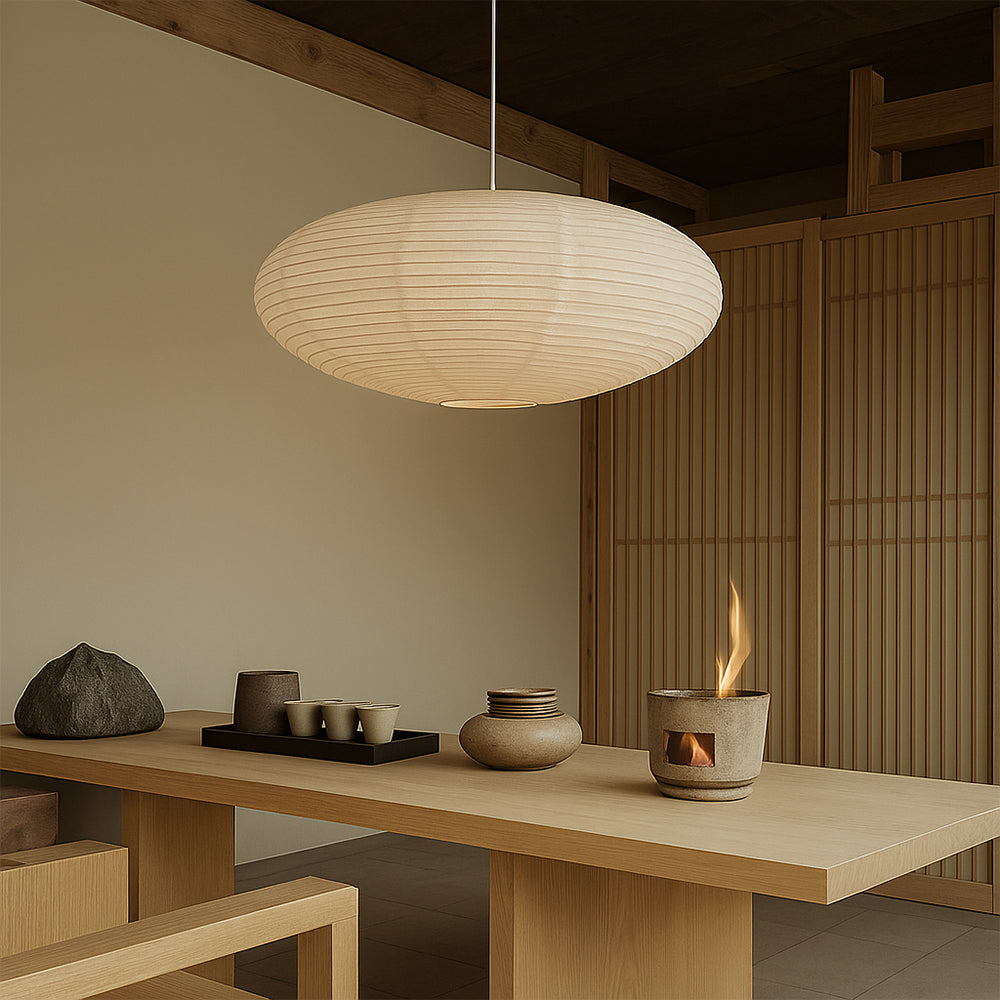 Pendant Light Hanging Lamp in Japanese Wabi Sabi Cotton Paper for Dining Room and Bedroom