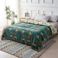 Cotton Blankets Reversible Pure Woven Throw with Scandinavian Bird Pattern