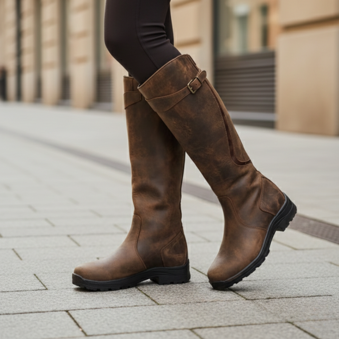 Waterproof Boots Knee High Orthopedic for Women in Vegan Leather with Adjustable Strap