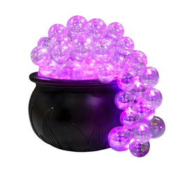 Halloween Cauldron Decoration Black Plastic Pot with Glowing Purple LED Orbs Spilling Over