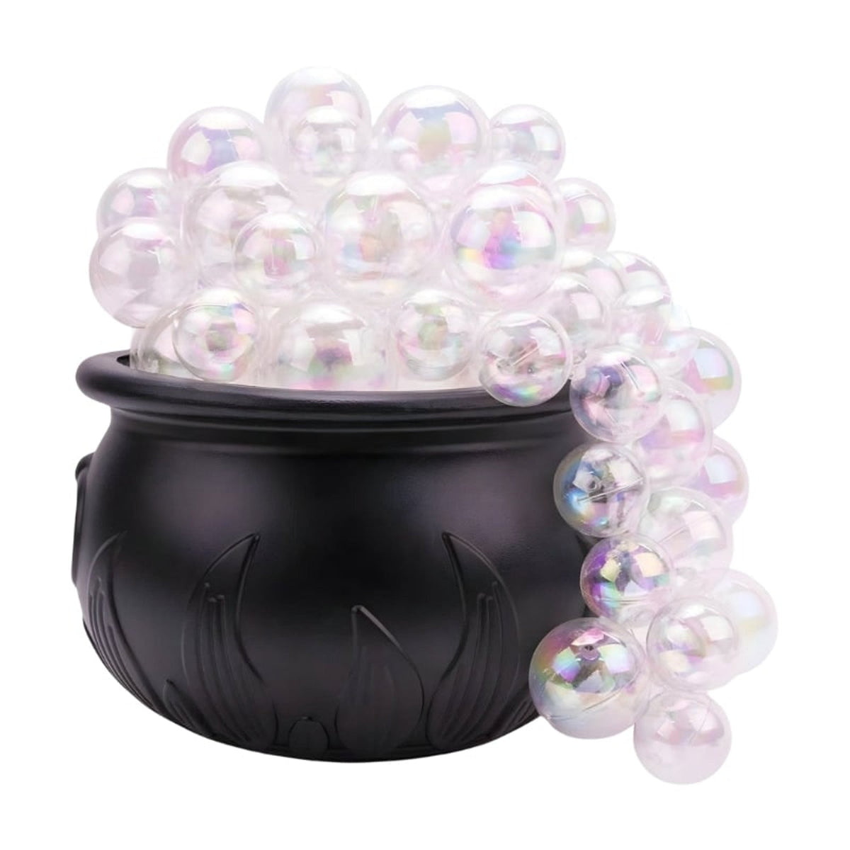 Halloween Cauldron Decoration Black Plastic Pot with Glowing Purple LED Orbs Spilling Over