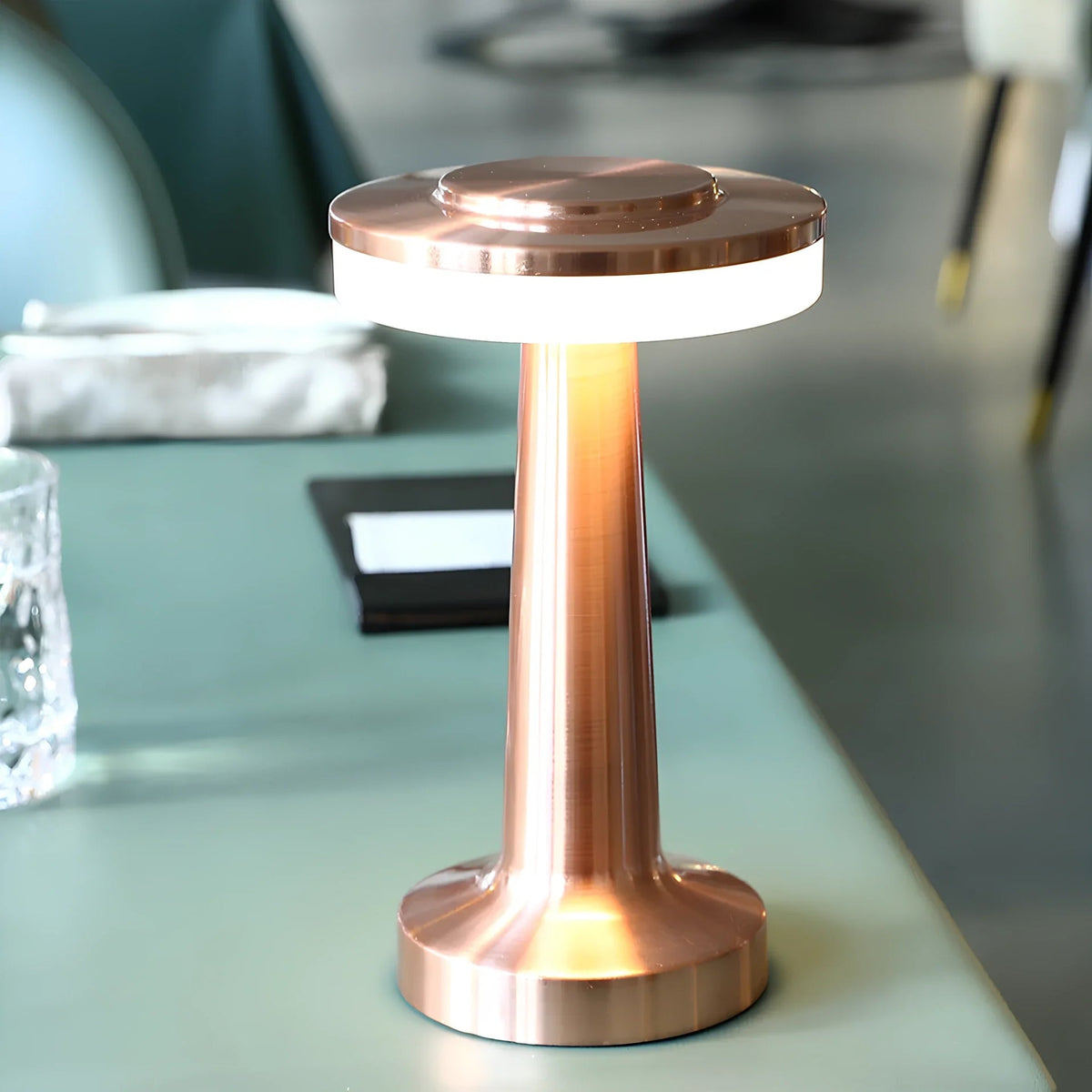 Table Lamp Portable Dimmable with Retro Shade and Rechargeable Battery for Dining