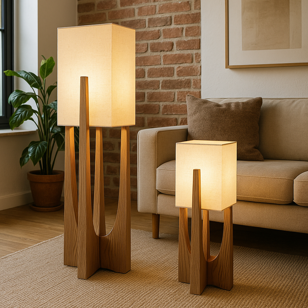 Floor Lamp Minimalist Wabi Sabi with Wood Base and Soft Ambient Glow for Living Room
