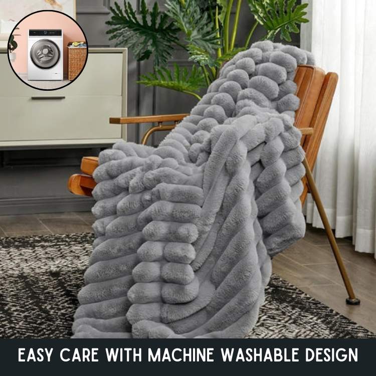Faux Fur Blanket Plush Striped Throw Warm Without Heaviness for Bed and Sofa