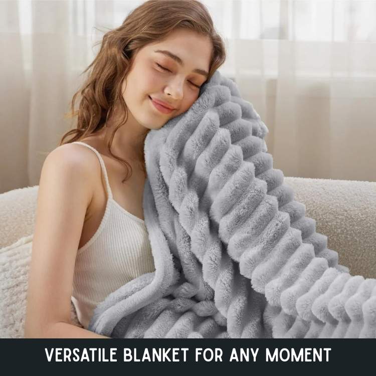 Faux Fur Blanket Plush Striped Throw Warm Without Heaviness for Bed and Sofa