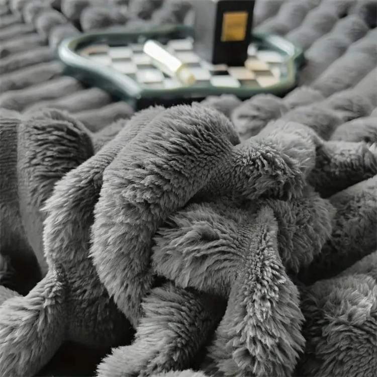 Faux Fur Blanket Plush Striped Throw Warm Without Heaviness for Bed and Sofa