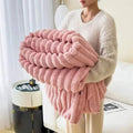 Faux Fur Blanket Plush Striped Throw Warm Without Heaviness for Bed and Sofa