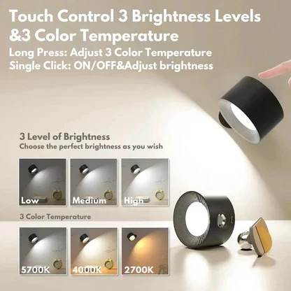 Wall Light Rechargeable Magnetic Lamp with 360 Degree Rotation for Any Room