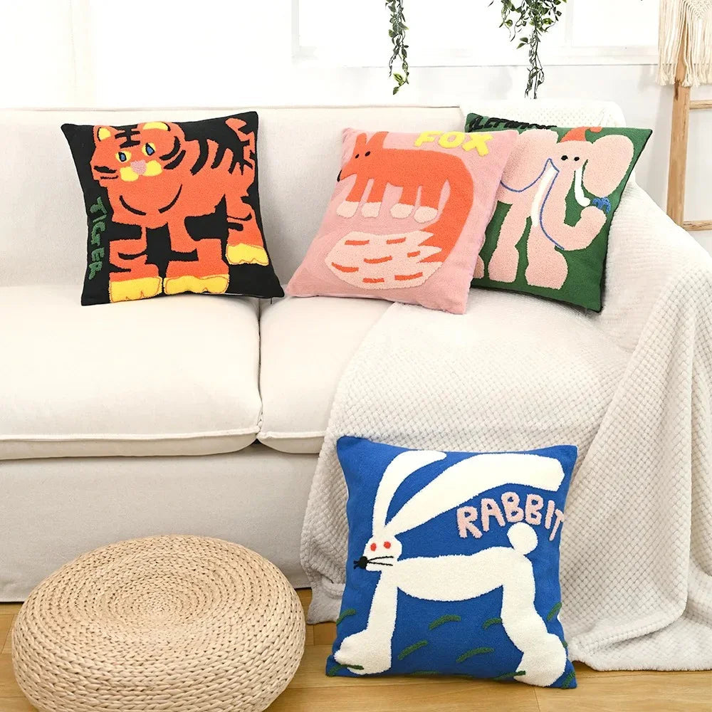 Decorative Throw Pillow Covers for Sofa with Nordic Animal Embroidery and Cushion Design