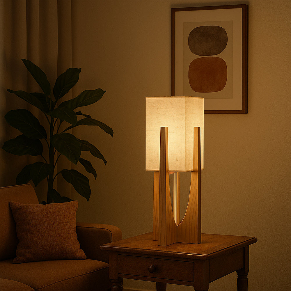 Floor Lamp Minimalist Wabi Sabi with Wood Base and Soft Ambient Glow for Living Room