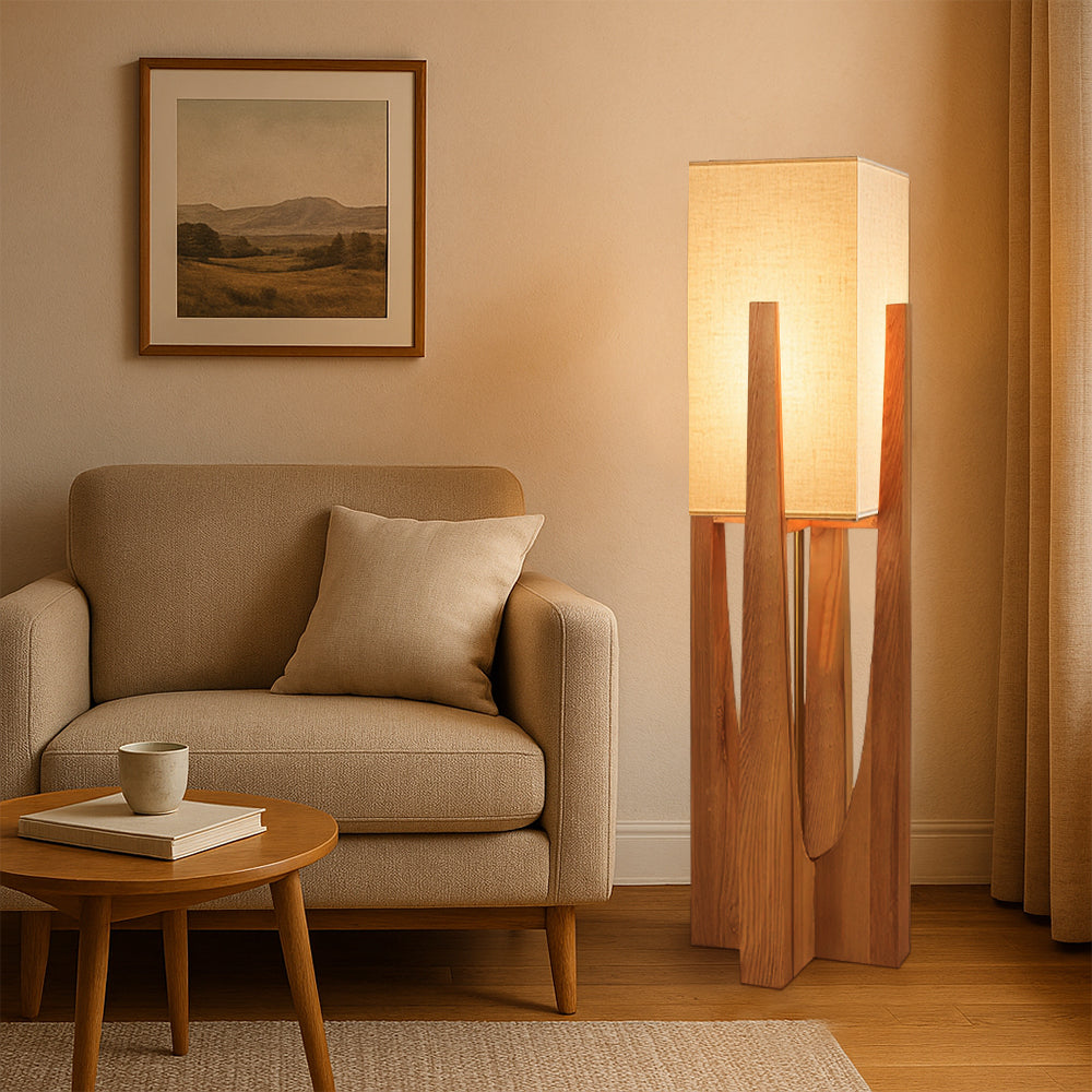 Floor Lamp Minimalist Wabi Sabi with Wood Base and Soft Ambient Glow for Living Room