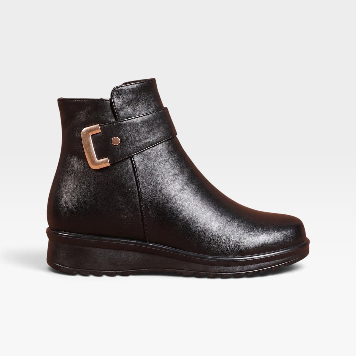 Orthopedic Ankle Boots Leather for Women with Cushioned Wedge Sole and Buckle Strap