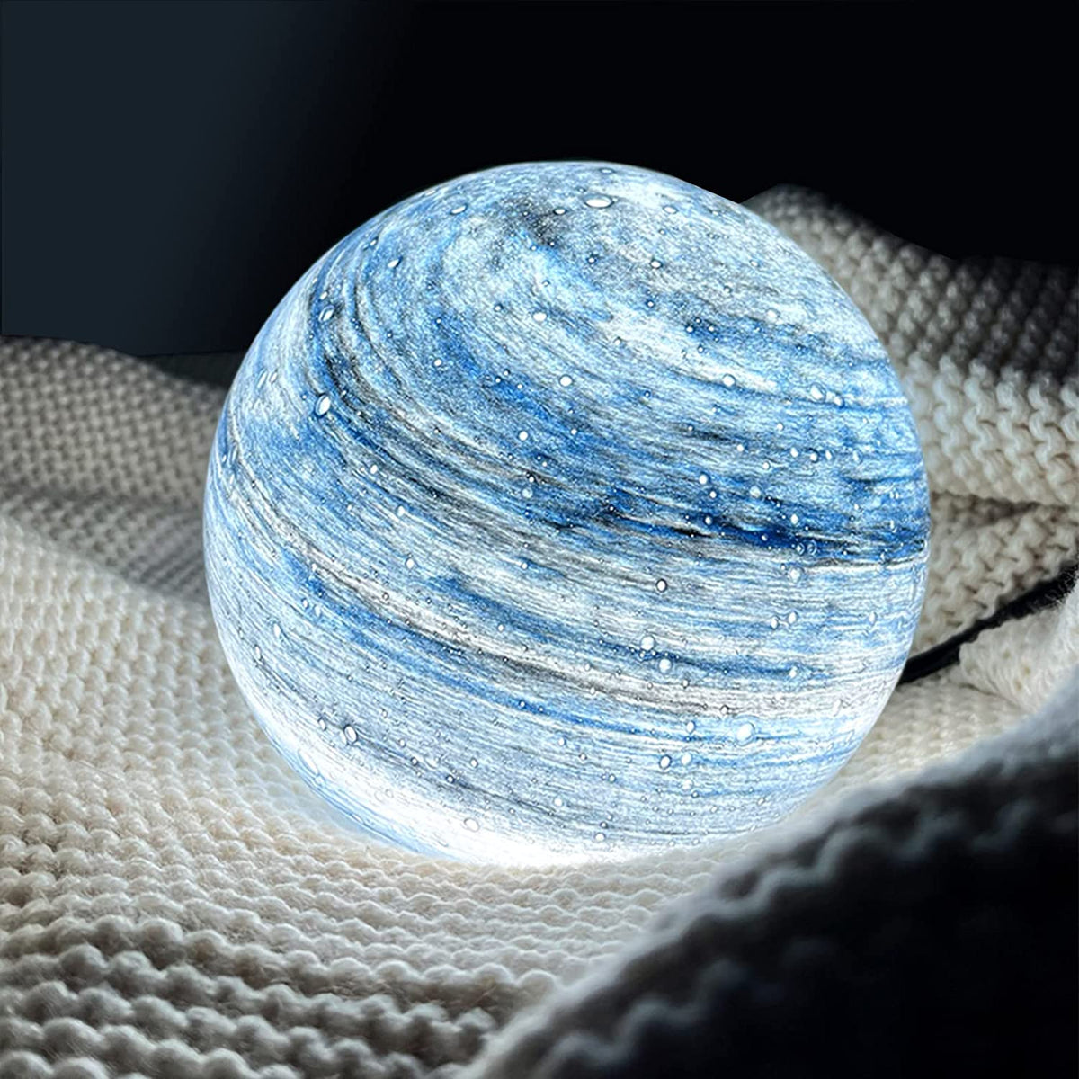 Desk Lamp LED Sphere Table Light with Swirl Pattern Glass Look Surface