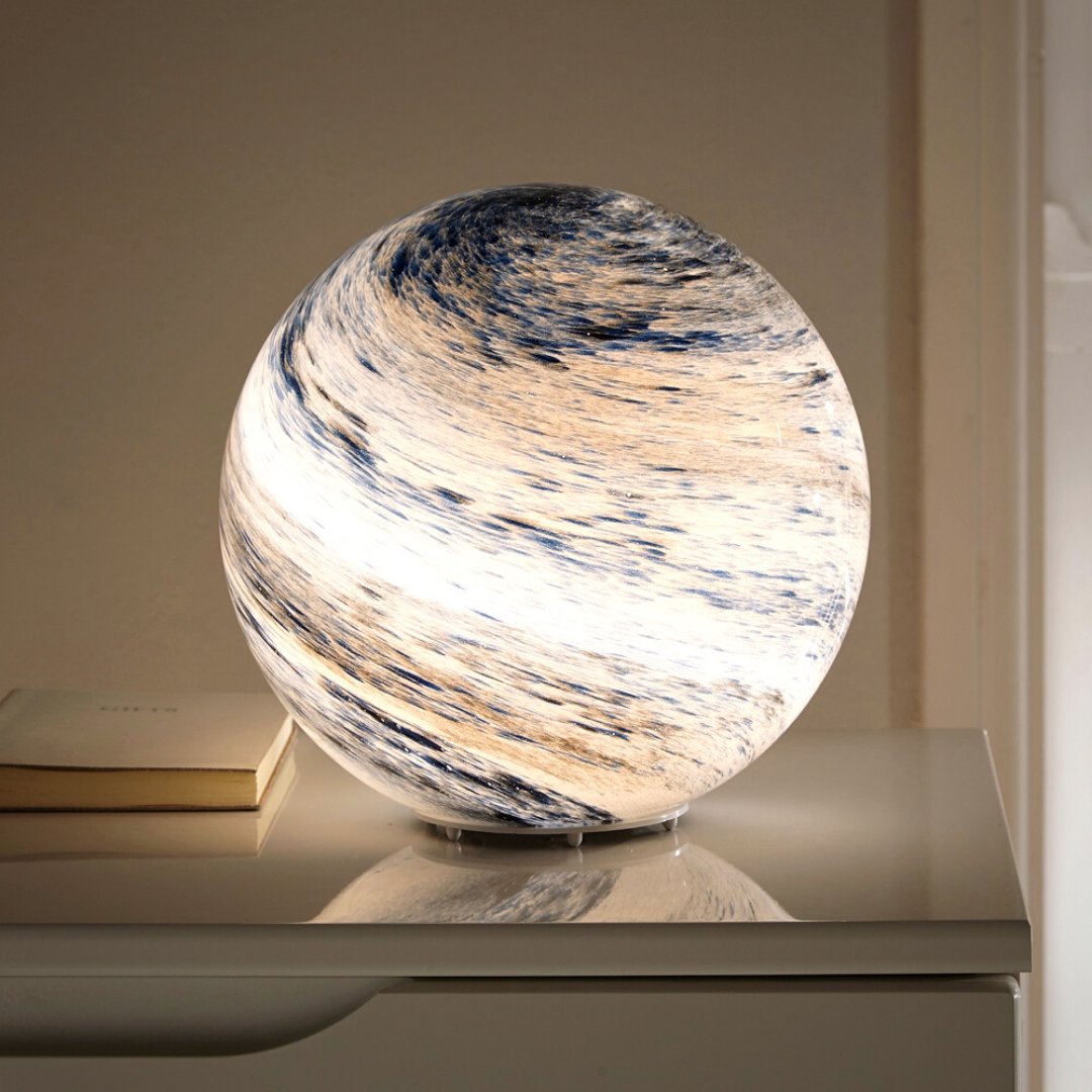 Desk Lamp LED Sphere Table Light with Swirl Pattern Glass Look Surface