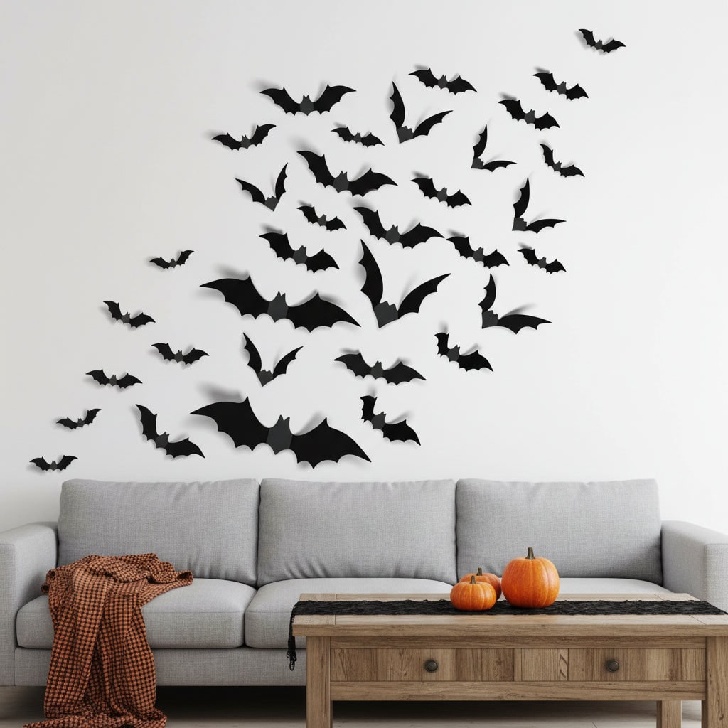 Halloween Party Decorations 3D Bat Wall Stickers Foldable Black PVC Set in Five Sizes