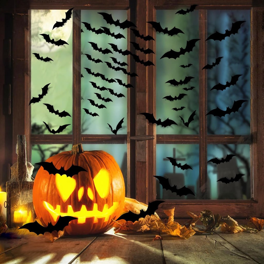 Halloween Party Decorations 3D Bat Wall Stickers Foldable Black PVC Set in Five Sizes