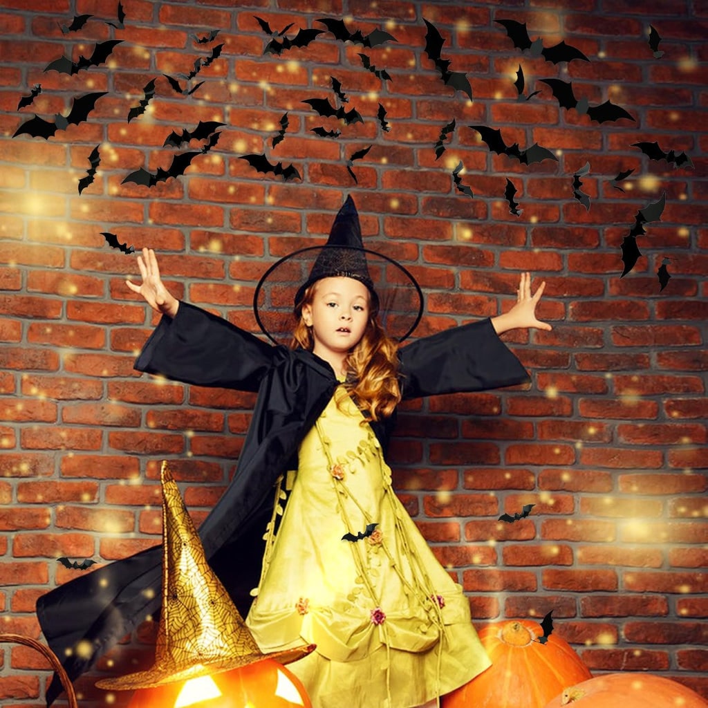 Halloween Party Decorations 3D Bat Wall Stickers Foldable Black PVC Set in Five Sizes