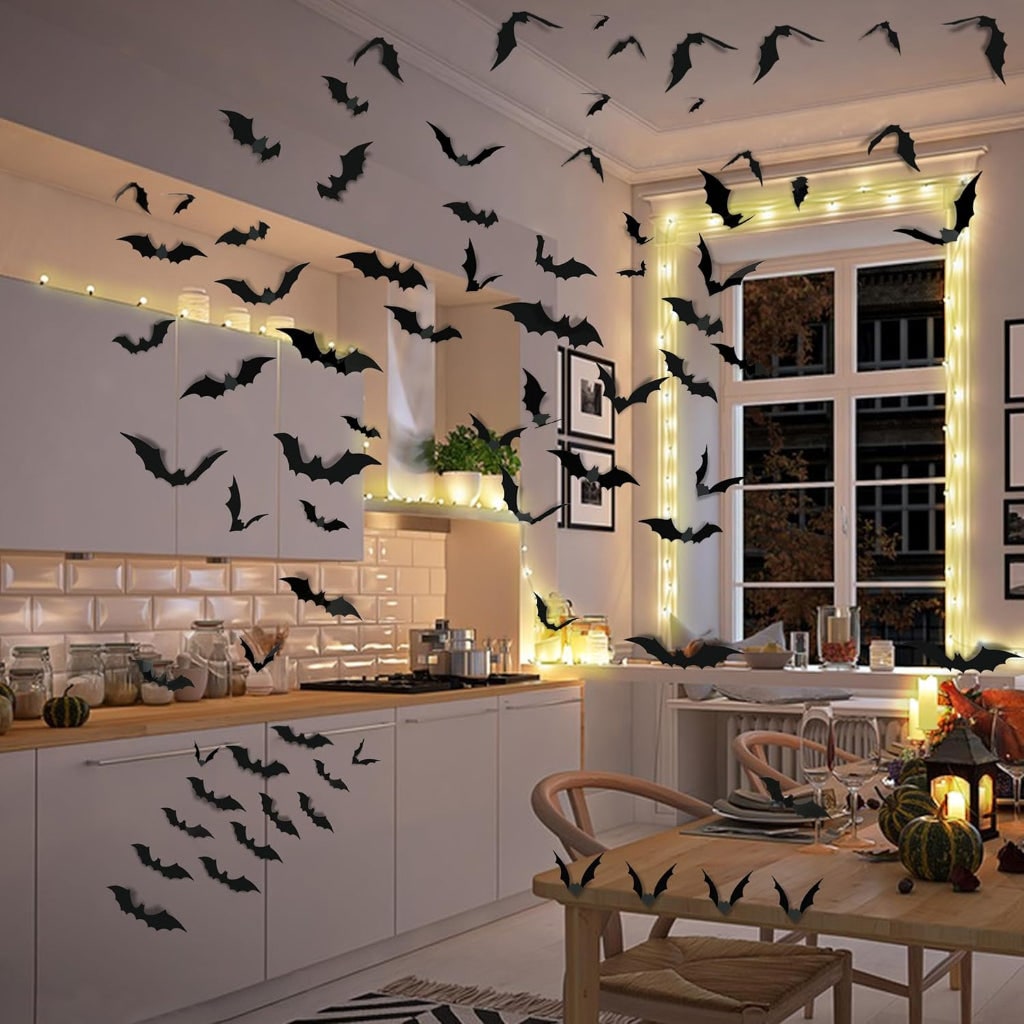 Halloween Party Decorations 3D Bat Wall Stickers Foldable Black PVC Set in Five Sizes