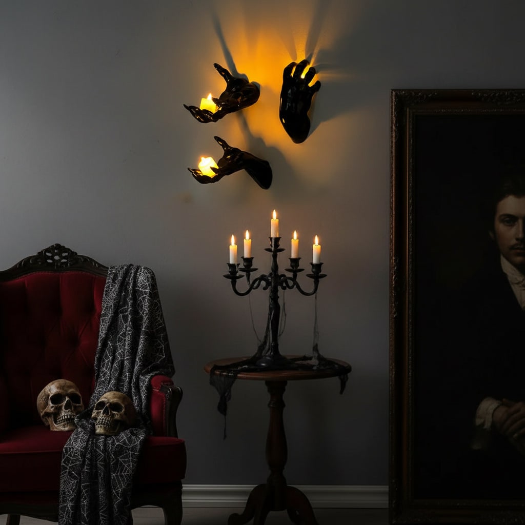 Halloween Decorations 3D Sculpted Hand Wall Art Doubling as a Gothic Candle Holder