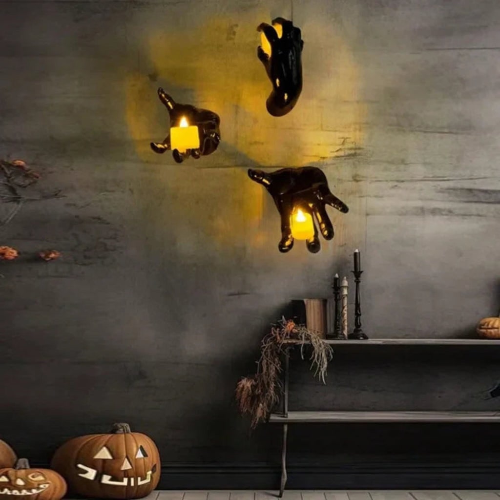 Halloween Decorations 3D Sculpted Hand Wall Art Doubling as a Gothic Candle Holder