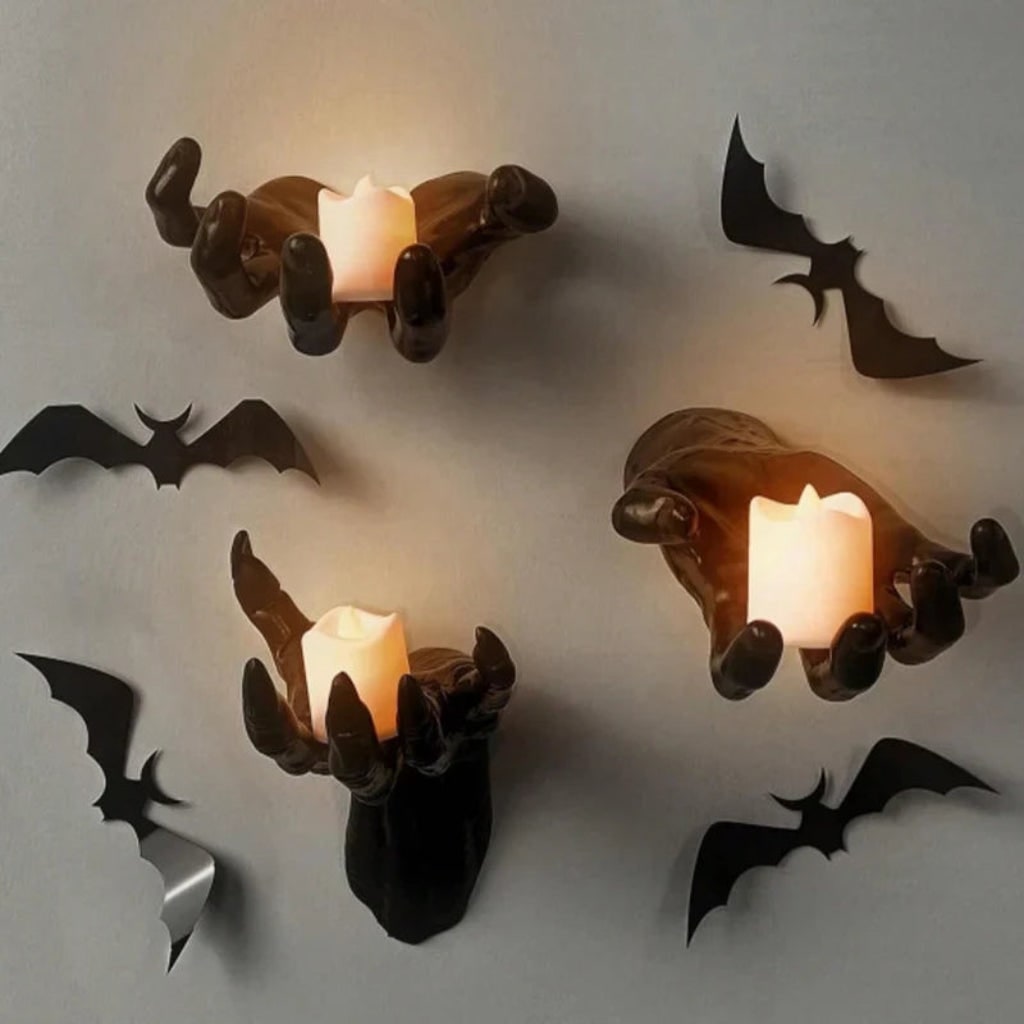 Halloween Decorations 3D Sculpted Hand Wall Art Doubling as a Gothic Candle Holder