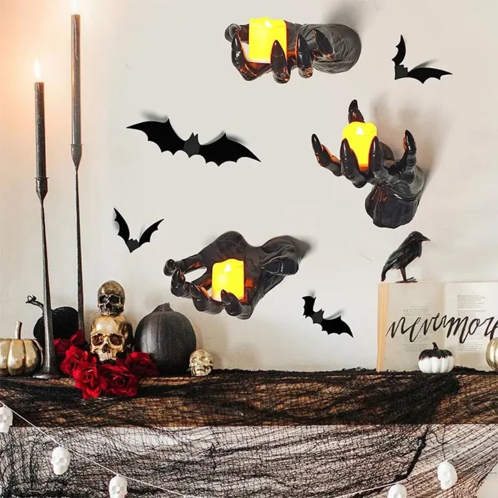 Halloween Decorations 3D Sculpted Hand Wall Art Doubling as a Gothic Candle Holder