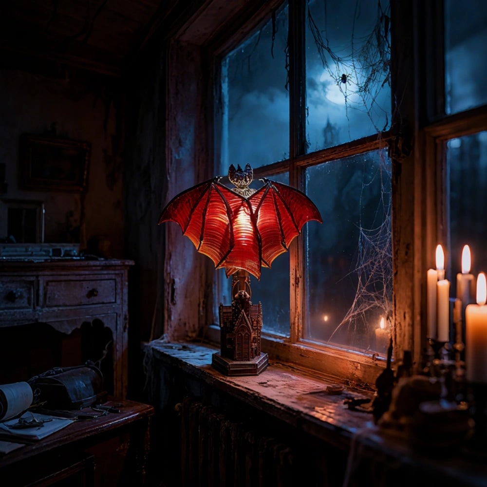 Halloween Decorations Gothic Bat Table Lamp with Detailed Wings and Sculpted Base