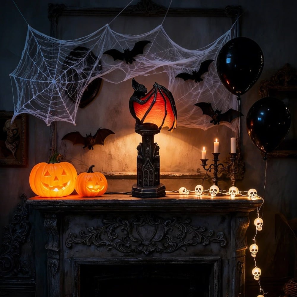 Halloween Decorations Gothic Bat Table Lamp with Detailed Wings and Sculpted Base