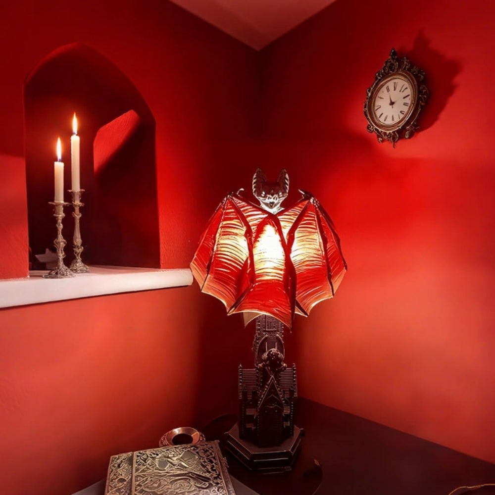 Halloween Decorations Gothic Bat Table Lamp with Detailed Wings and Sculpted Base