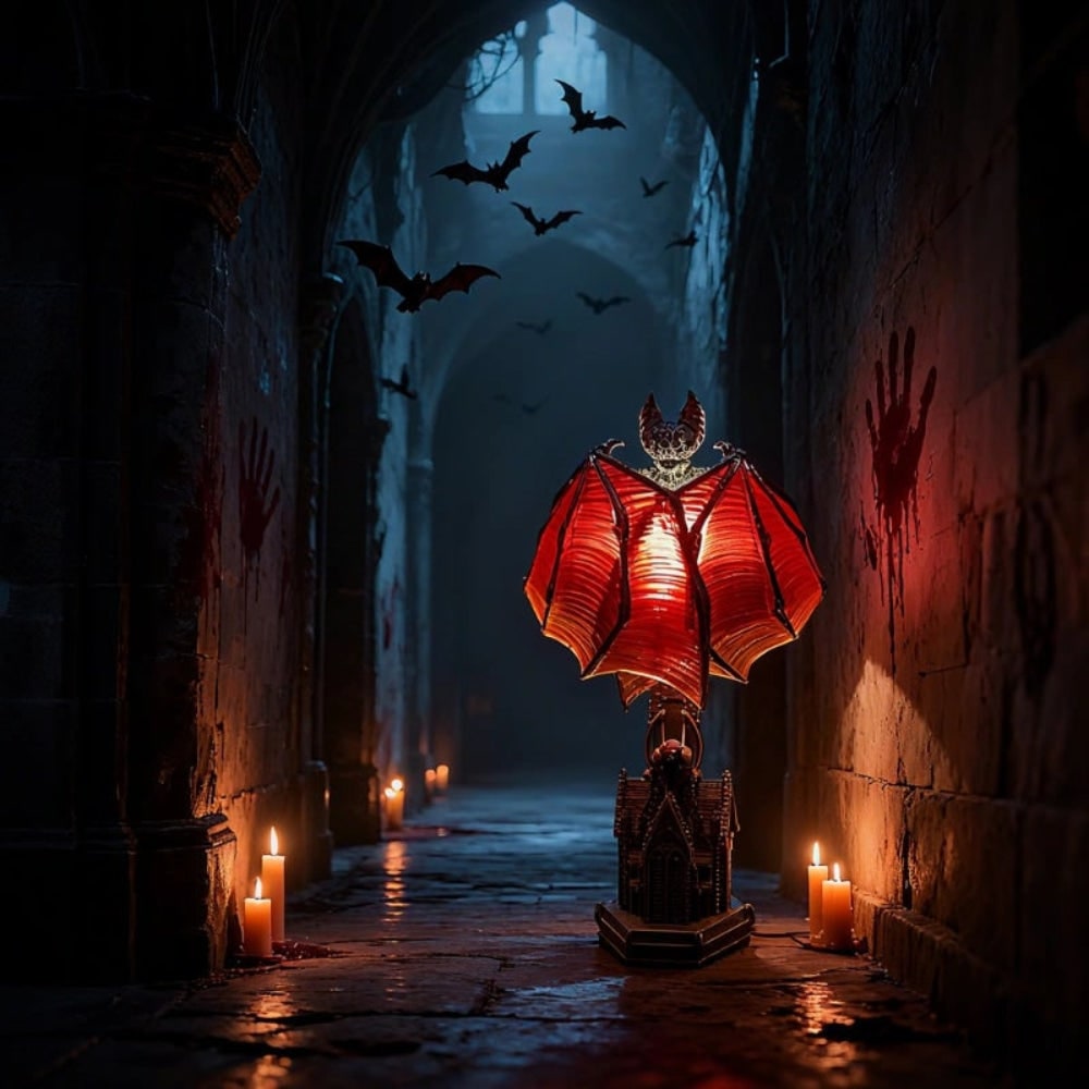 Halloween Decorations Gothic Bat Table Lamp with Detailed Wings and Sculpted Base