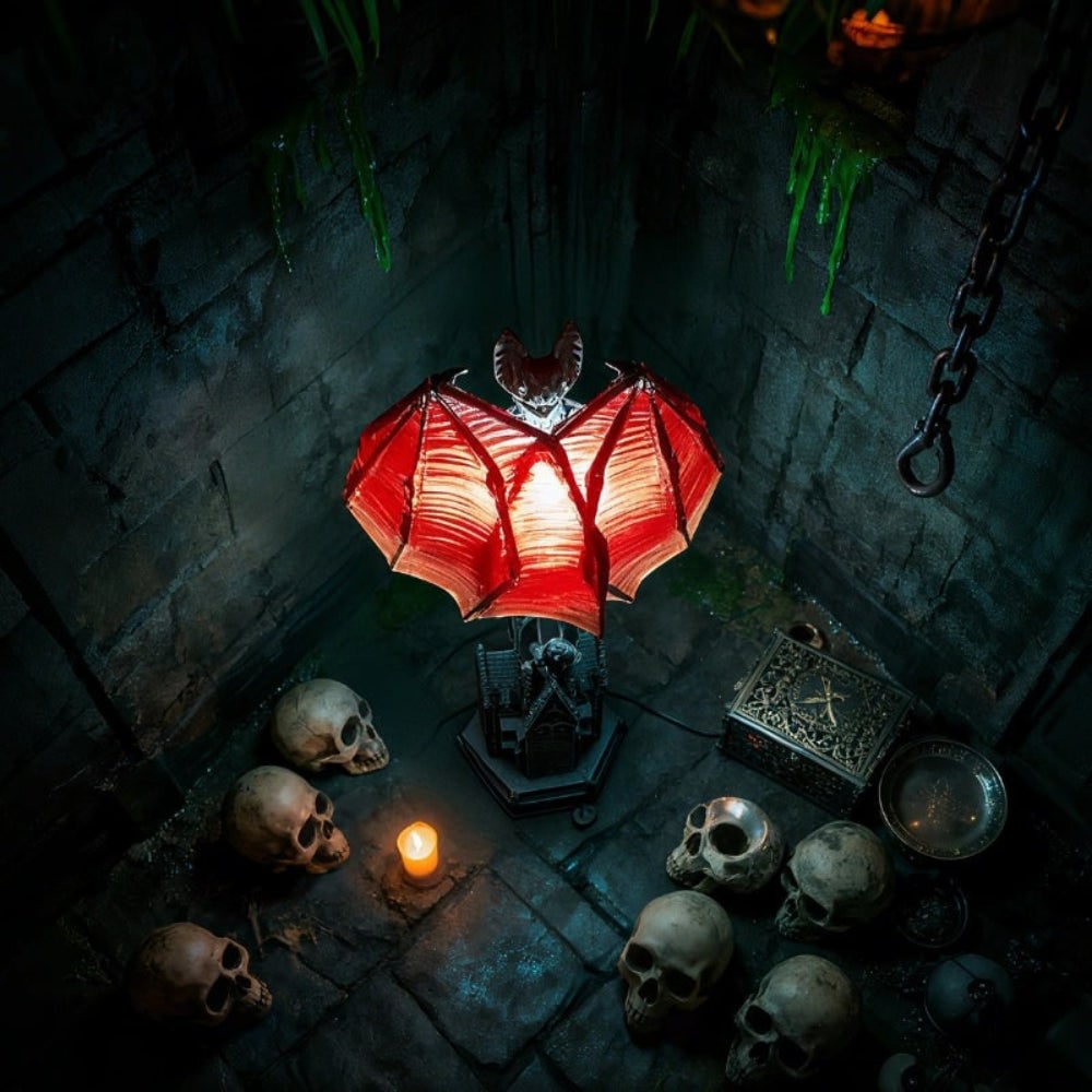 Halloween Decorations Gothic Bat Table Lamp with Detailed Wings and Sculpted Base
