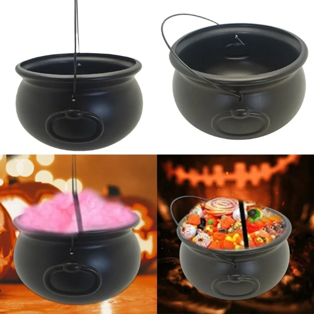 Halloween Decorations Hanging Cauldron 32cm Black Candy Bucket for Trick or Treat Displays