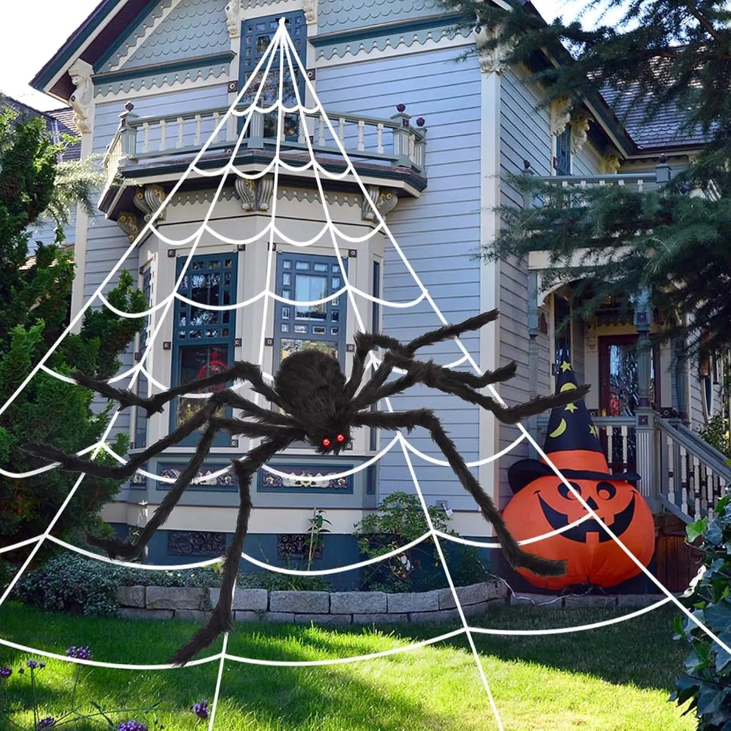 Giant Spider Halloween Decoration Web Set for Yards Walls Balconies Patios and Doors
