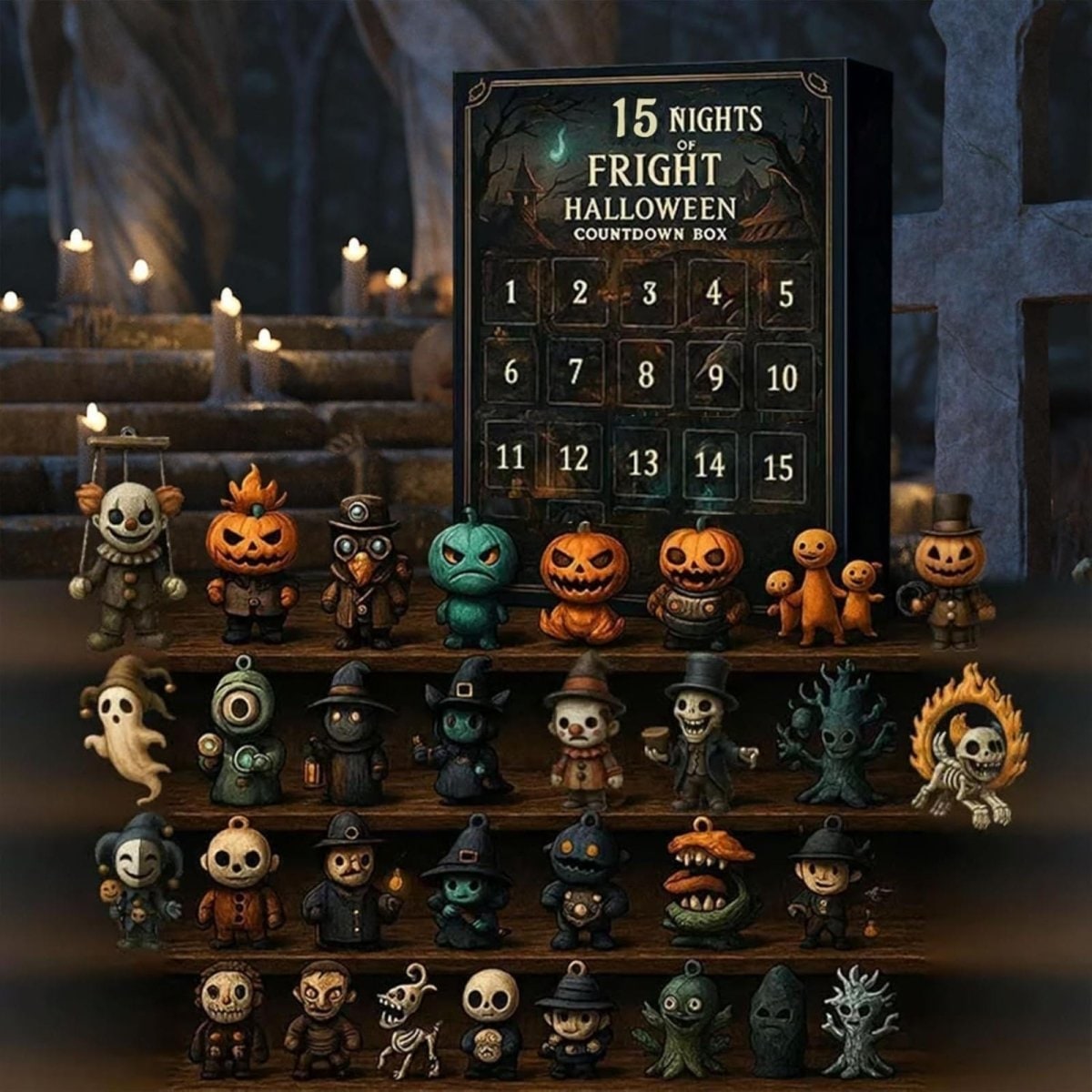 Halloween Advent Calendar Countdown with Daily Figure Reveal in Seven Fifteen or 31 Days