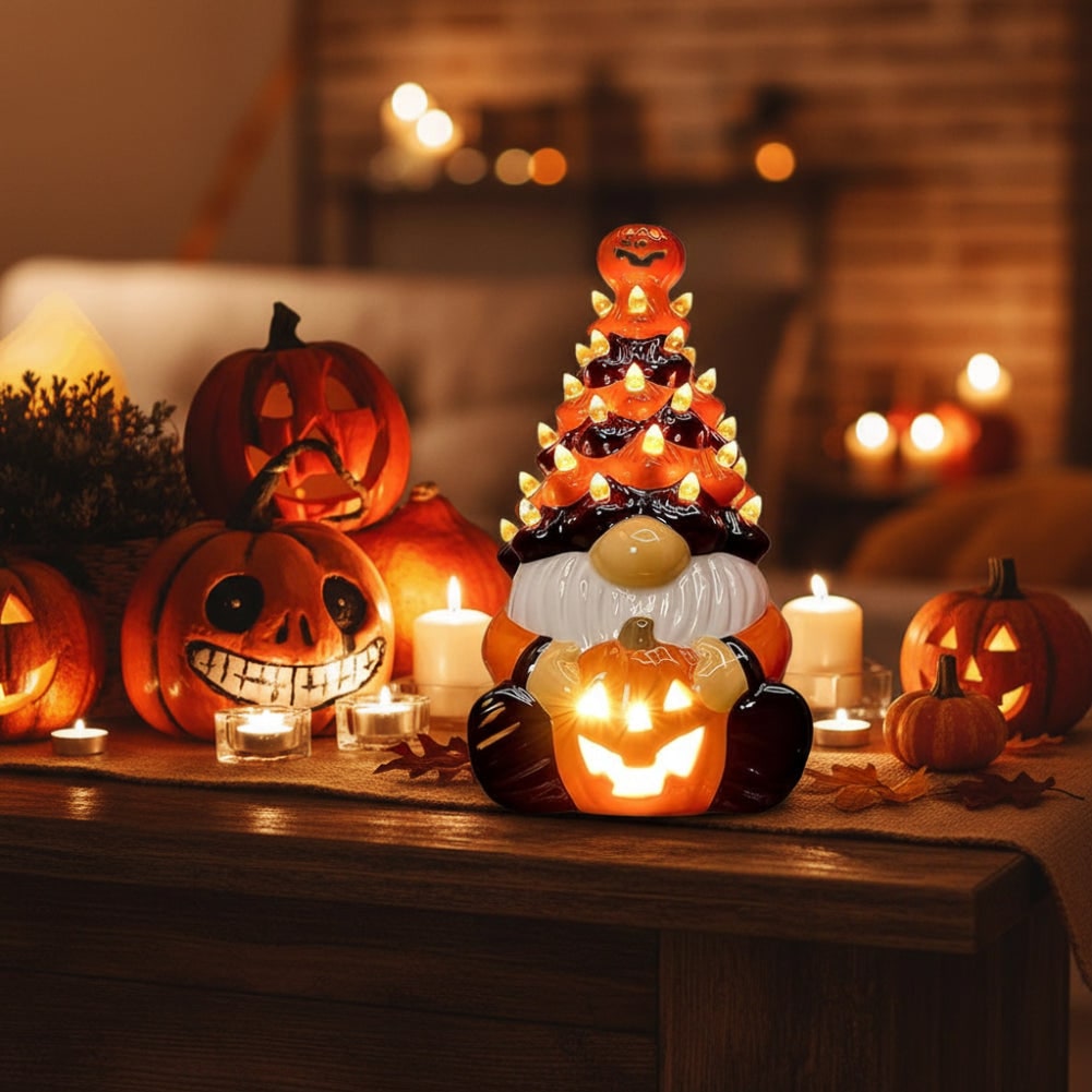 Halloween Decorations Gnome Statue with Built In LED Glow for Shelves Ledges and Mantels