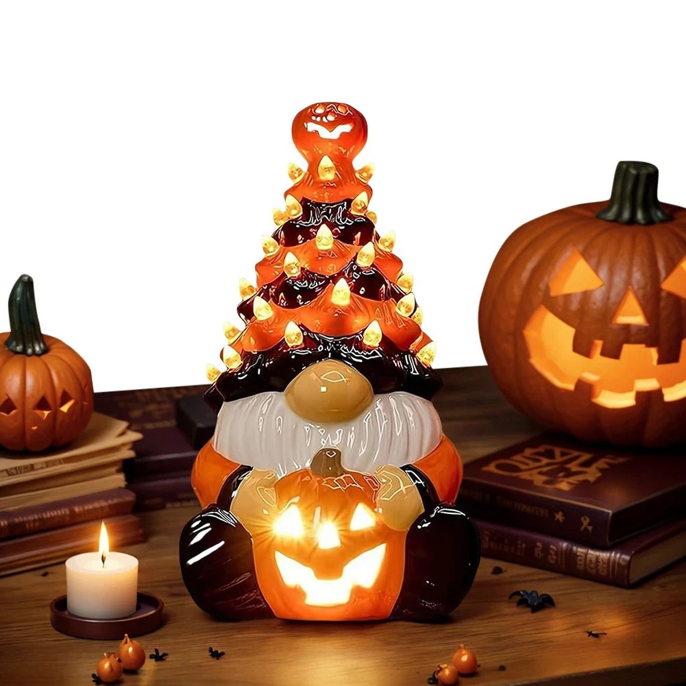 Halloween Decorations Gnome Statue with Built In LED Glow for Shelves Ledges and Mantels