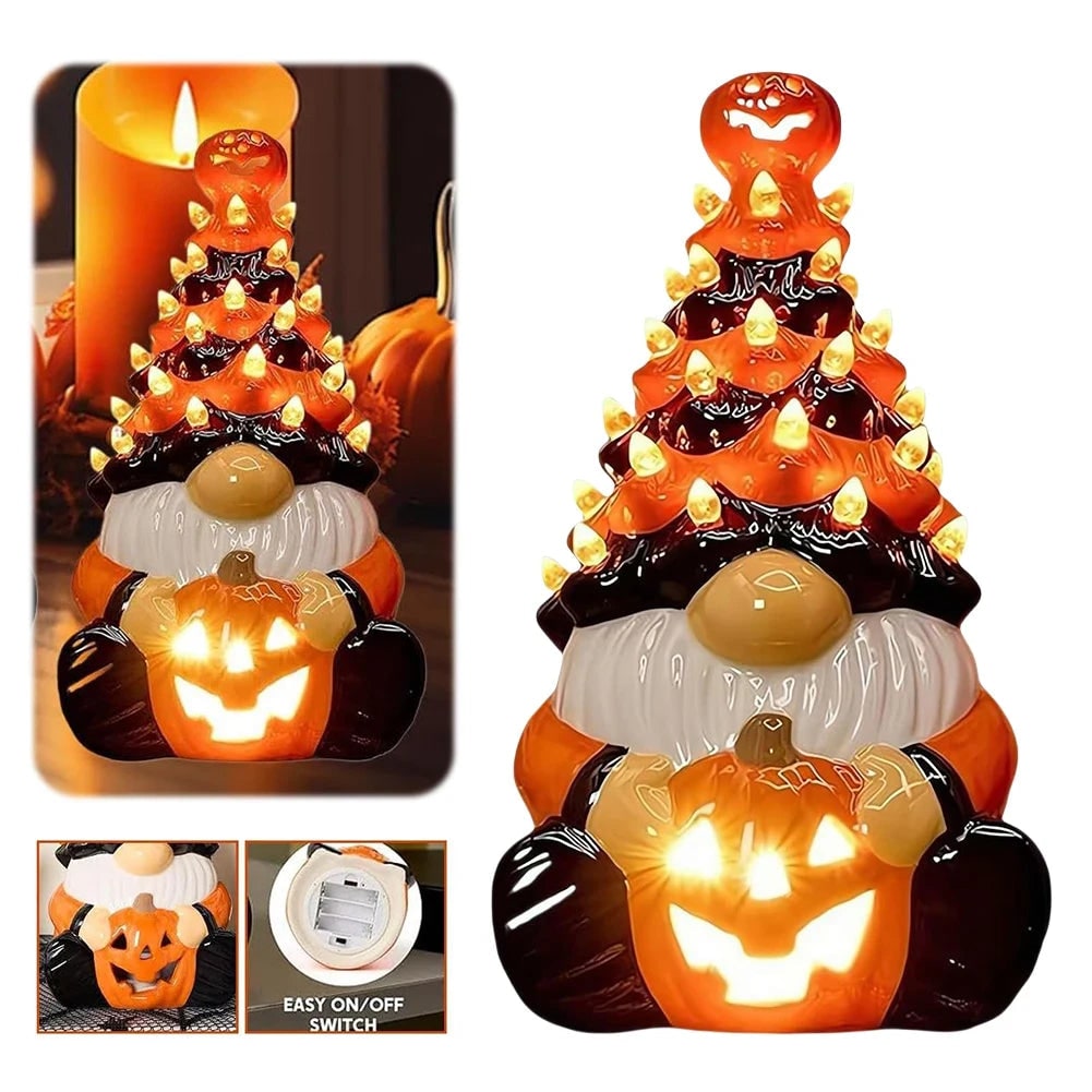 Halloween Decorations Gnome Statue with Built In LED Glow for Shelves Ledges and Mantels