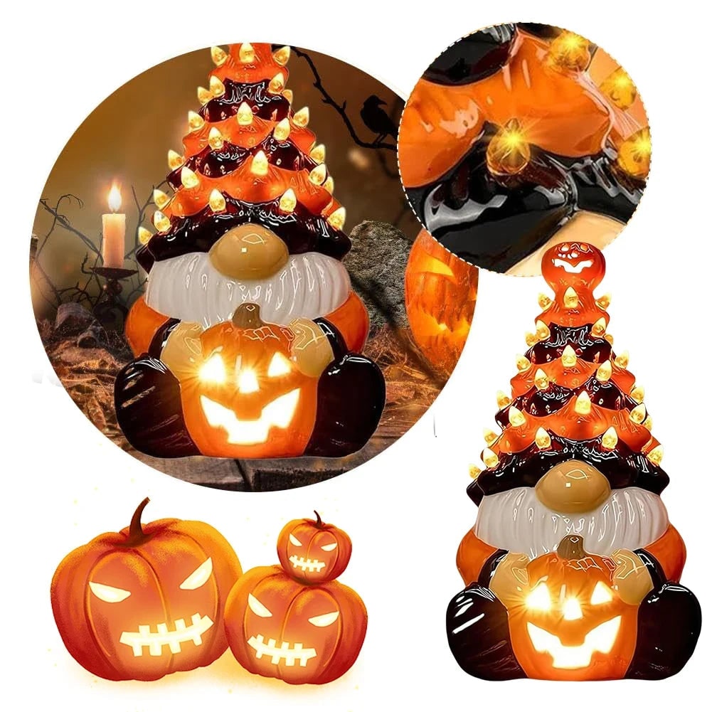 Halloween Decorations Gnome Statue with Built In LED Glow for Shelves Ledges and Mantels