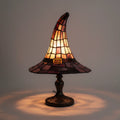 Halloween Decorations Witch Hat Stained Glass Table Lamp with Sculpted Metal Base