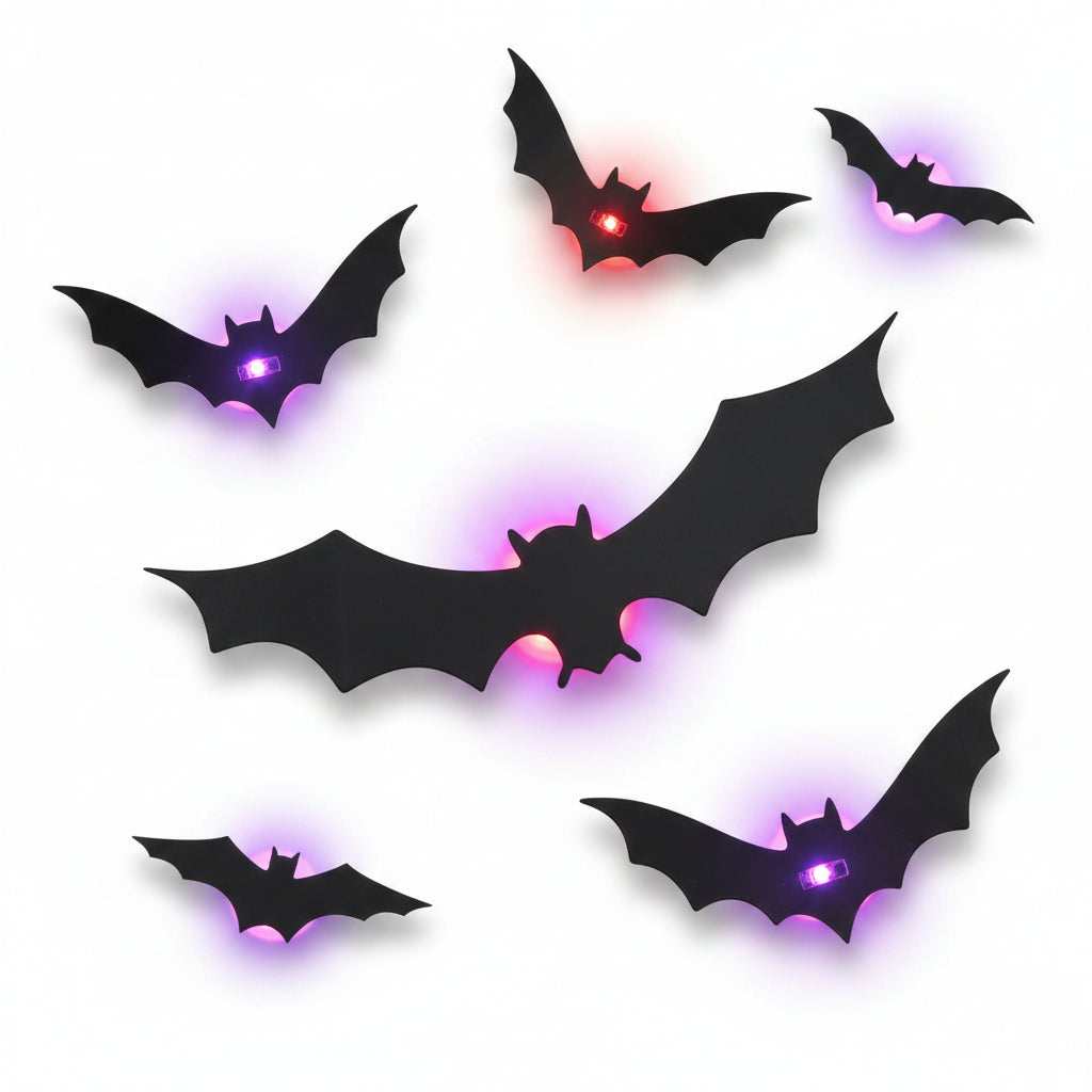 Halloween Decorations 3D Bat Window Clings Reusable Foldable LED Wall Light Set