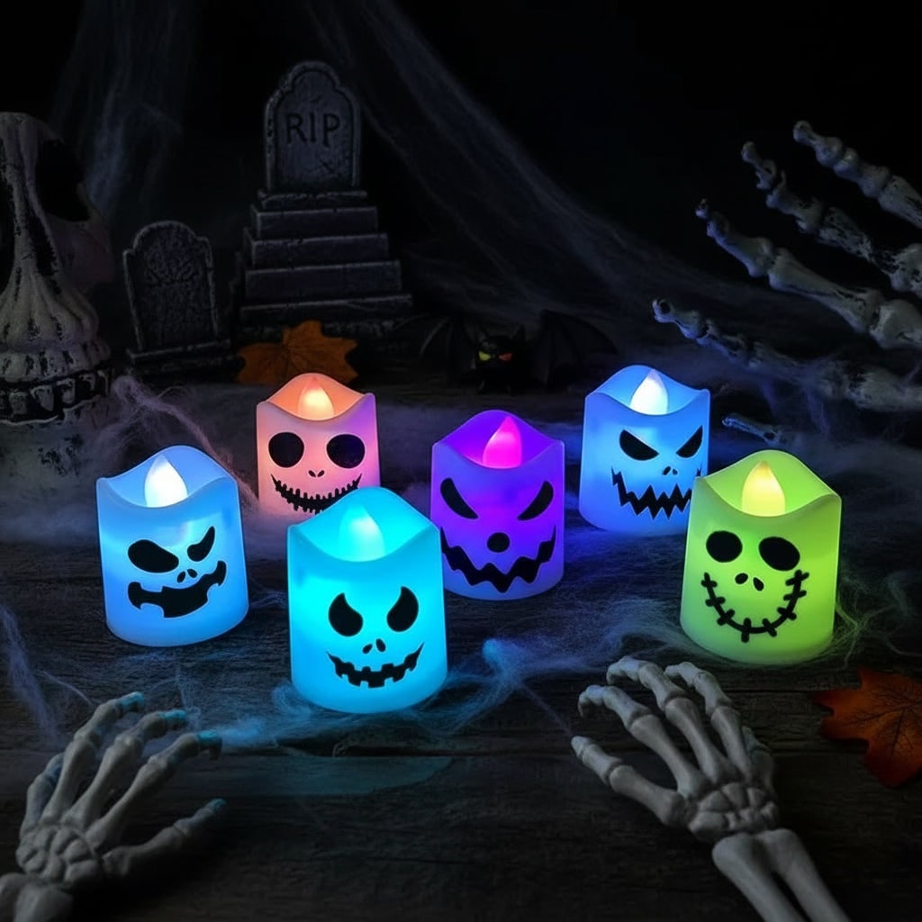 Halloween Pumpkin Decorations Flameless LED Tea Light Candle Set for Tables and Windowsills