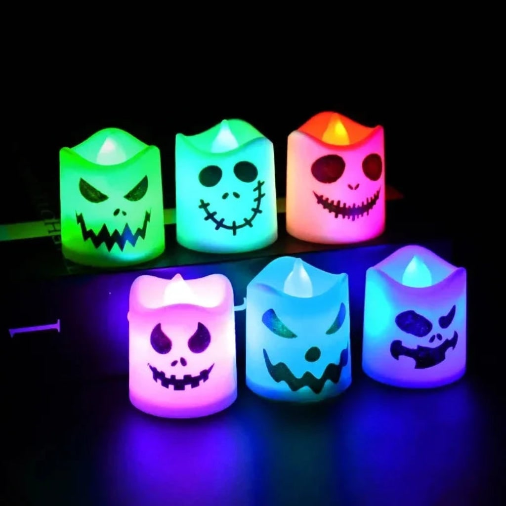 Halloween Pumpkin Decorations Flameless LED Tea Light Candle Set for Tables and Windowsills