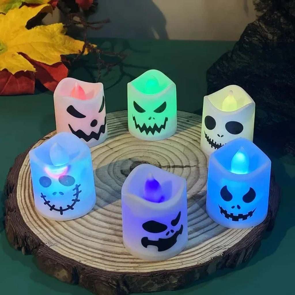 Halloween Pumpkin Decorations Flameless LED Tea Light Candle Set for Tables and Windowsills