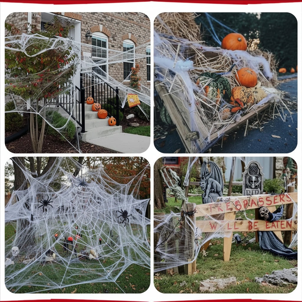 Halloween Decorations Spider Web Stretch Webbing for Windows Doors Bushes and Entryways