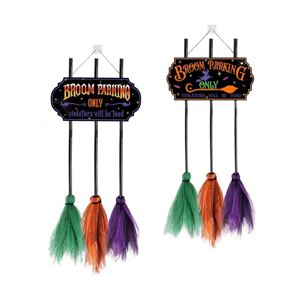 Halloween Decorations Broom Parking Sign for Doors Walls Gardens Patios and Entryways